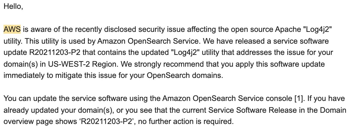 vijayp's tweet image. Thanks to the #log4j2 mess, I just learned that I've had an Elastic^WOpenSearch Service running on @awscloud that I forgot about for ~5y. Lessons:
1. auto-pay billing is great for companies
2. AWS is taking this really seriously
3. Random side projects I forget about =💸💸