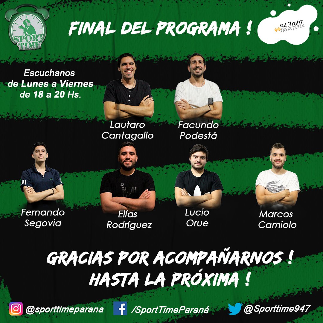 SporttimeFM937's tweet photo. •Nos reencontramos mañana a partir de las 16 horas con toda la información local, nacional e internacional. ACÁ EN #SPORTTIME EL DEPORTIVO DE LA RADIO. https://t.co/F7ijzoBaee