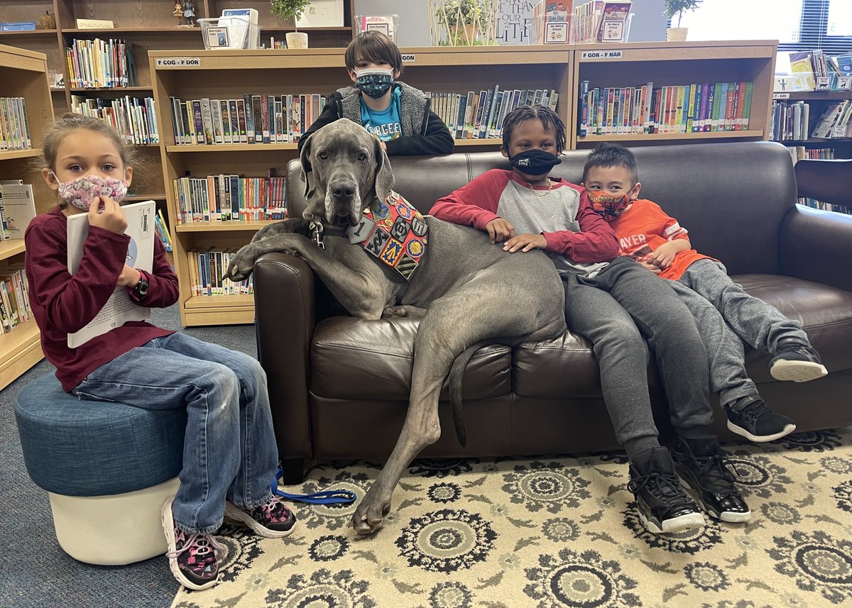 ThayerElem's tweet photo. Students enjoyed reading with Maverick the Therapy Dog this week. https://t.co/aThlu2UtNR