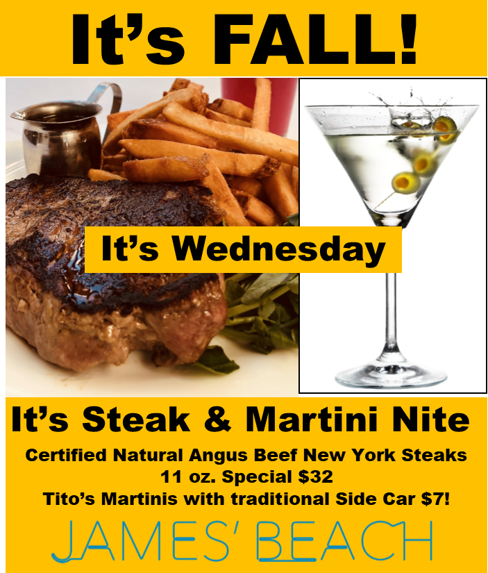 James_Beach's tweet photo. #humpday 🐪 🐪 🐪 motivation for you It's cold outside and time for Steak House night at James' Beach. We have C.N.A.B* 11oz. New York Steak Frites at a special price tonight $32 . Plus our famous $7 Tito's Martinis with Traditional Side Car. ... https://t.co/JjtacOdrGg