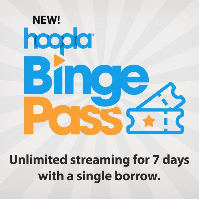 jdhlibrary's tweet photo. hoopla BingePass is here! Update your hoopla app to get access to hoopla BingePass, which gives 7 days of unlimited access to hoopla Magazines and The Great Courses, with just one hoopla borrow! https://t.co/mzgP9SS44F