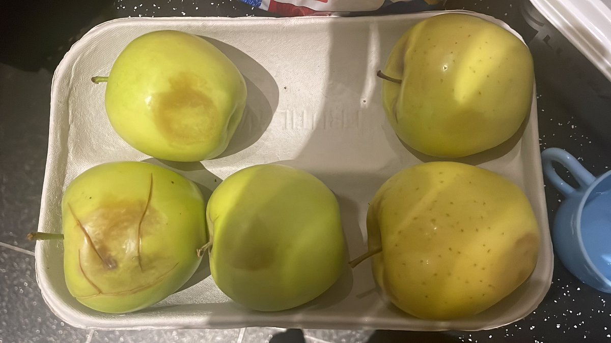 MatthewRBowler's tweet photo. @Tesco Disappointed to discover the click and collected my wife picked up on the 13th had bread going out of date the day before!! These apples in the same order!! Haslingden tescos not performing well! https://t.co/L7NbriLWqY