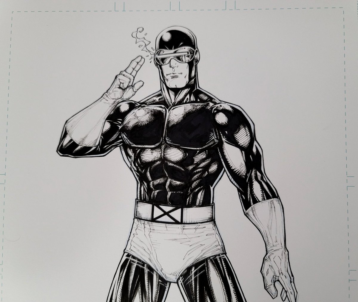 Found an old Cyclops drawing from when I was in high-school and did a redux with his classic costume to practice some inks! Optic blast! Zap!!!!