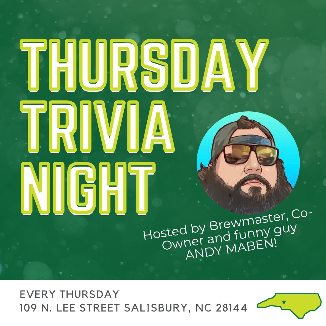 Join us every Thursday night at 7:00PM for Trivia Night — hosted by our very own Andy 'The Answer Man' Maben! 
.
.
.
#NewSarumBrewing #AndyTheAnswerMan #TriviaNight #BeerAndTrivia #SalisburysFinest