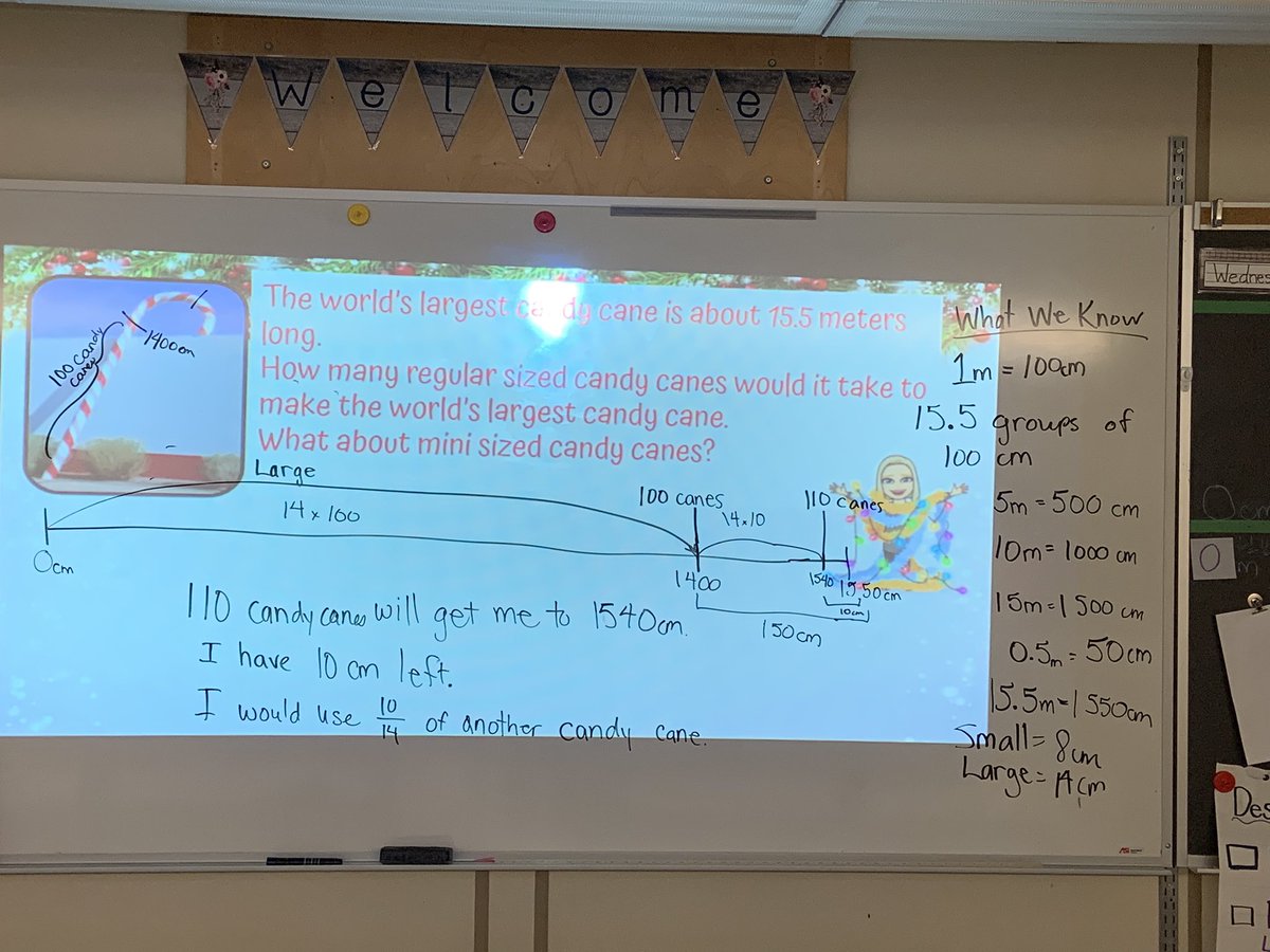 This one had Ss stumped, but a bit of work with some friendly numbers and a number line, and we got to an answer for the regular sized candy canes. We will save the small ones for another day :) <a href="/tvdsbmathk8/">tvdsbmath</a> #tvdsbtweetmathk8