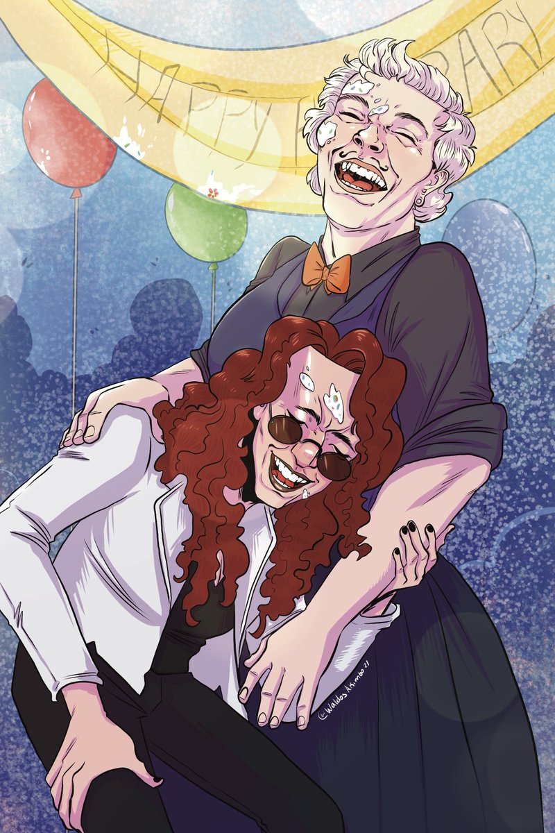 WaldosAkimbo's tweet photo. For the @ineffablewives_ vol 2, it's some laugh-happy ladies! Celebrating the anniversary of a disaster of a birthday, food fights, little magical drawn on moustaches. The works! https://t.co/PPKVT37kTW