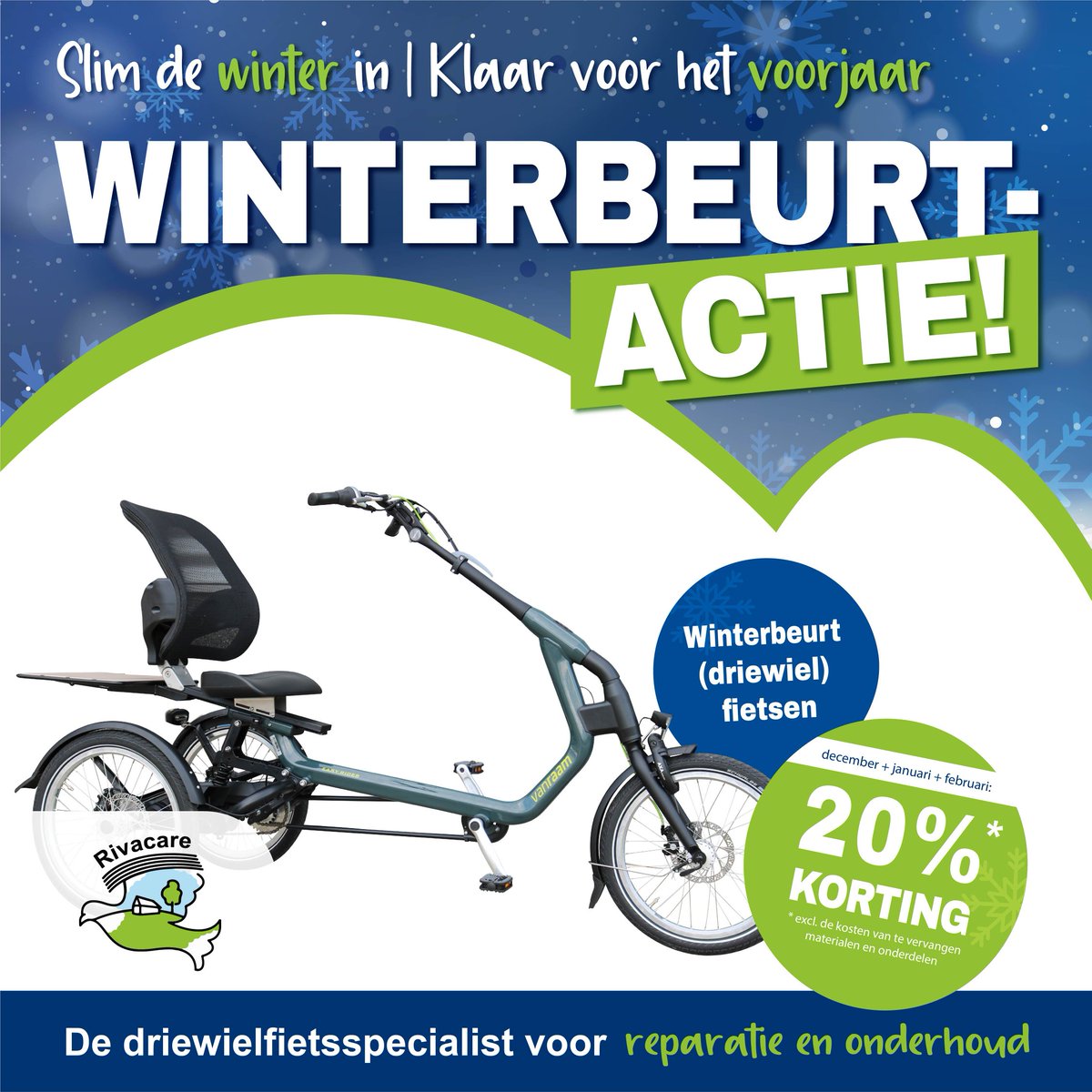 Heeft u een driewielfiets die toe is aan een onderhoudsbeurt en of reparatie? Maak dan snel gebruikt van onze winterbeurt actie!
