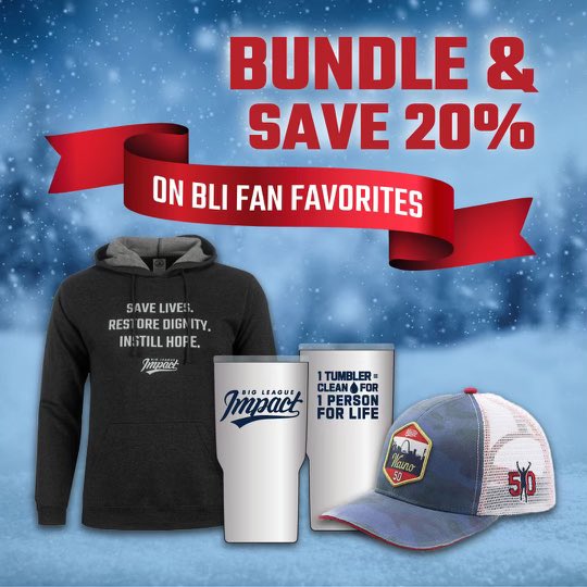 UncleCharlie50's tweet image. Holliday idea from me to you:  Finish your Christmas shopping at the BLI shop this week! Pick up a fleece hoody, a camo Waino hat, and the BRAND NEW tumbler and you get 20% off your bundle order. And your tumbler purchase provides clean water for one person FOR LIFE.