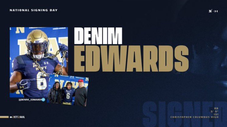 FootballHotbed's tweet photo. SIGNED: @EdwardsDenim has signed with @NavyFB | @ColumbusFtball | an athlete that has come through the #hotbedworld platform. Congratulations! https://t.co/clsvcNlwUK