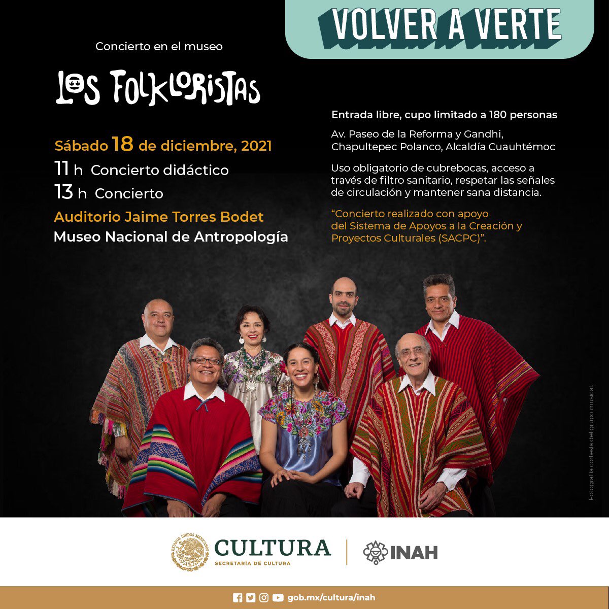 FolkloristasMx's tweet photo. Les recordamos que el próximo sábado 18 de diciembre tendremos dos presentaciones muy especiales en el auditorio Jaime Torres Bodet del @mna_inah.
11:00 hrs Concierto Didáctico
13:00 hrs Concierto  

-Entrada Libre, Cupo Limitado- https://t.co/EZELzuZ3dW