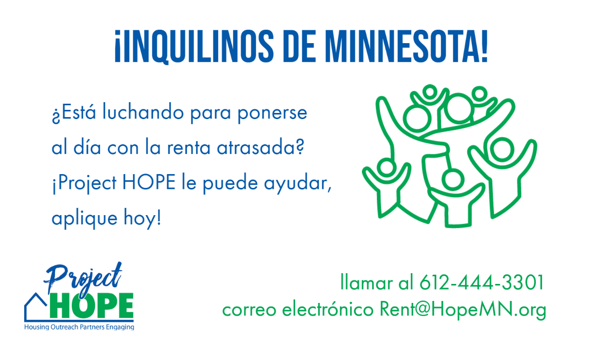 ProjectHOPE_mn's tweet image. ¡Inquilinos de Minnesota! ¡Póngase al día con la renta vencida!
 #mn #minnesota #renta #asistenciaderenta #renthelpmn #projectHOPEmn #alojamiento