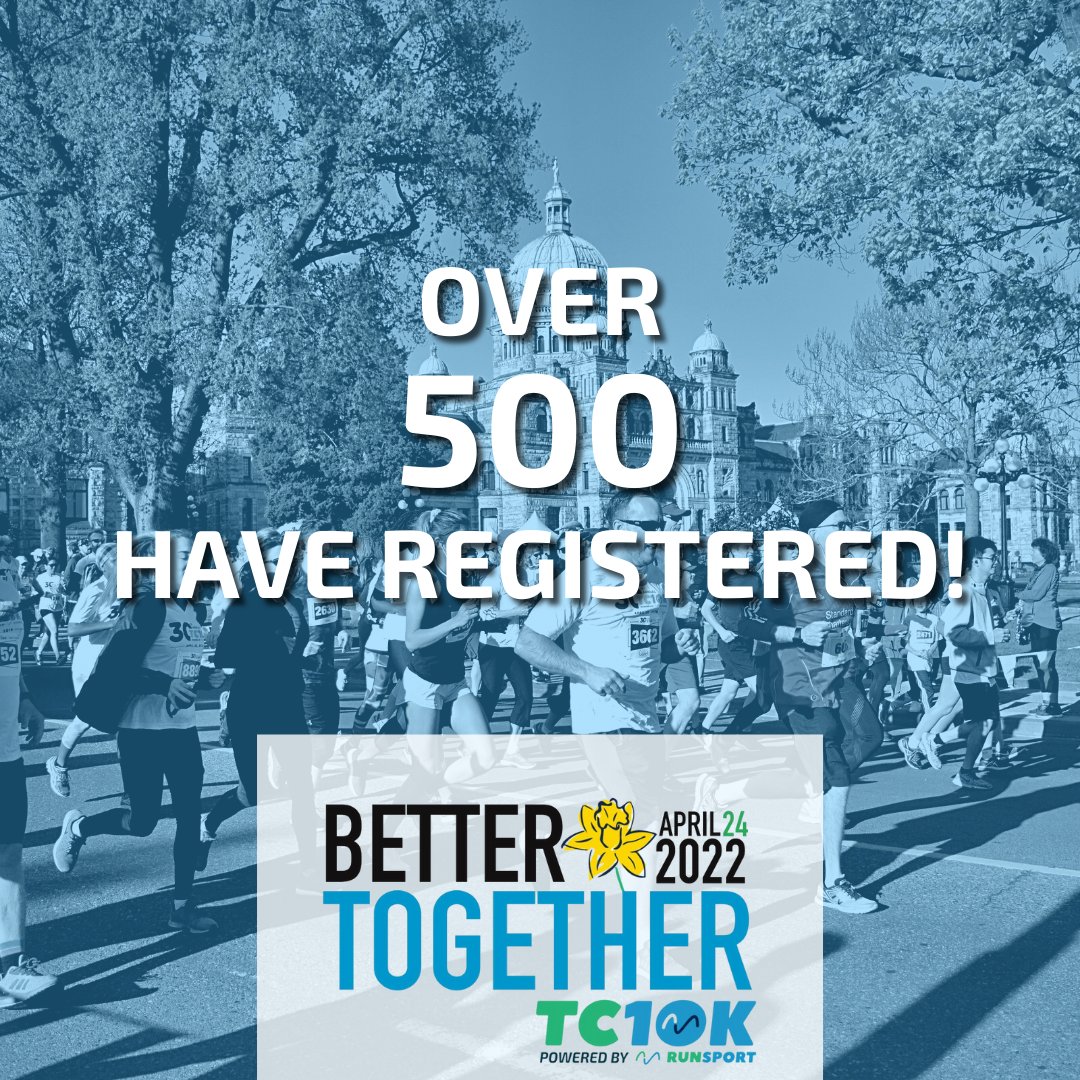 TC10K's tweet photo. After 2 weeks, we now have over 500 registered for the 2022 TC10K! Lets keep it going! Know someone who might want to run with you? Tag them below! β¬οΈππββοΈπ
#BehindTheScenes #Bts #Runsport #yyj #TC10K #runthegardencity #run #walk #familyrun #runyyj #yyj #yyjevents #TC10K2022 https://t.co/HCYZbeyxe8