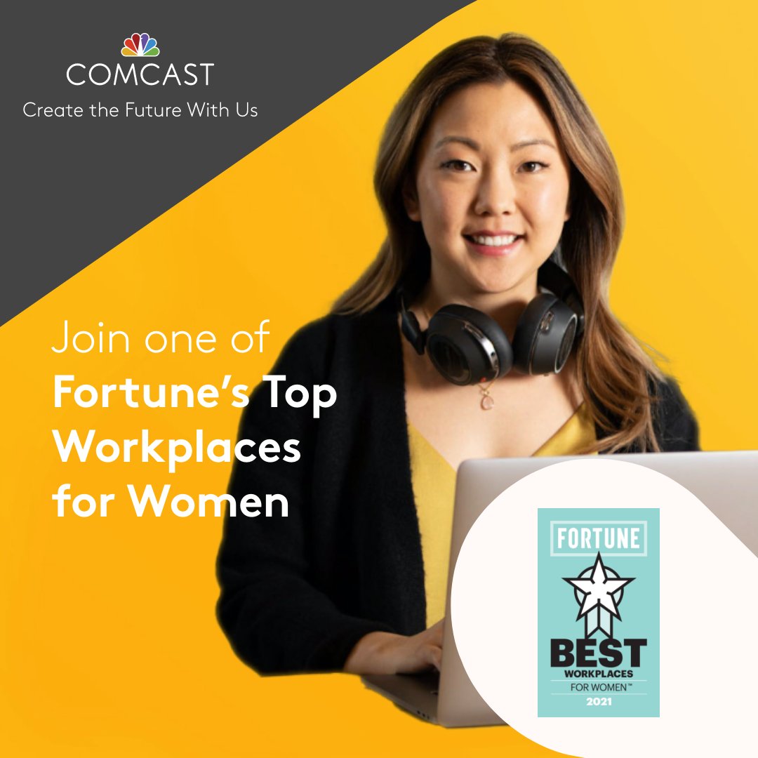 comcastcareers's tweet photo. We’re proud to announce Comcast NBCUniversal has been named A Top Workplace for Women for a 5th straight year by @FortuneMagazine. Learn how we help women thrive in the workplace: https://t.co/4VxxOKbugn #TeamWithUs #BestWorkplaces https://t.co/KJOf2SMyFE