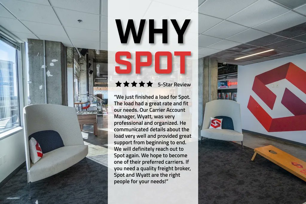 SpotFreight's tweet photo. New carrier alert! We very much appreciate the kind words from our carriers and shippers! It's always a great feeling to bring on a new carrier and immediately receive a review like this! Thank you! #CustomerReviews #WhySpotWednesday https://t.co/LaYoK4o5jO