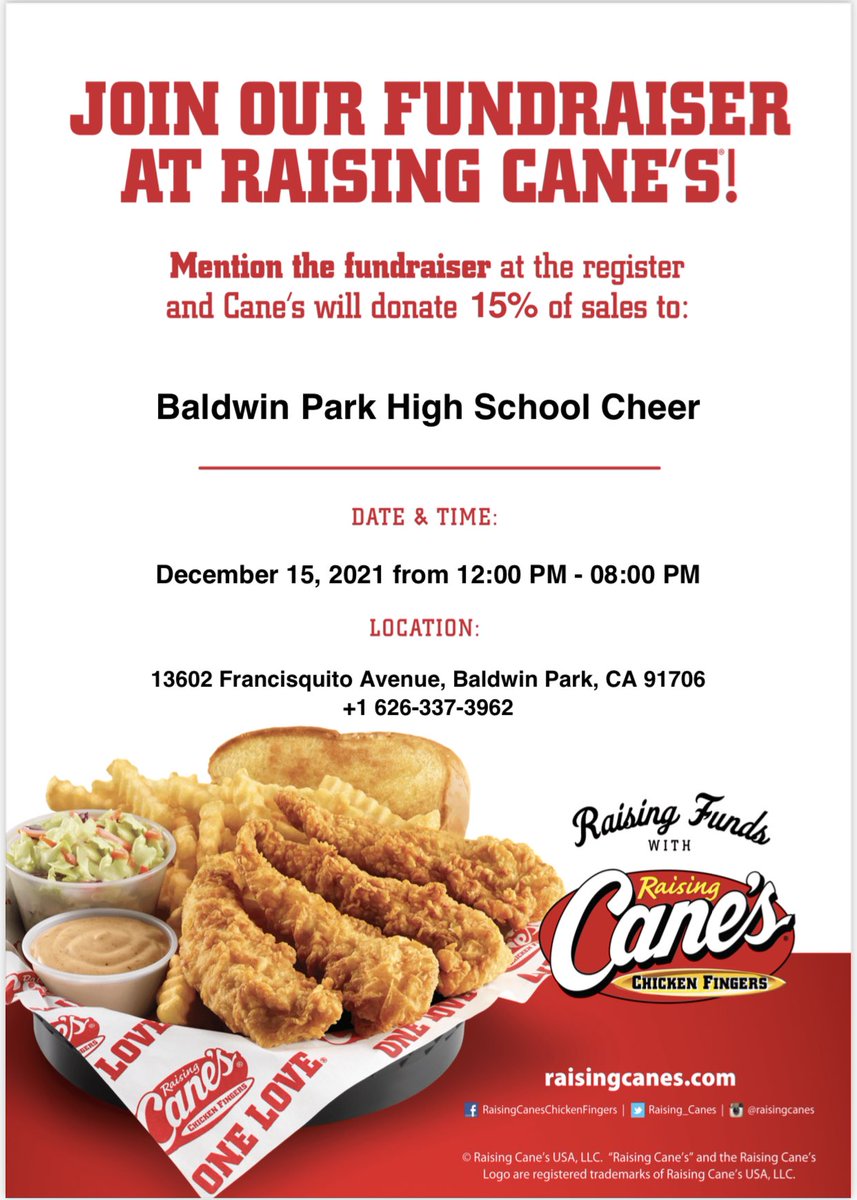 Don’t forget to stop at Canes in BP today and support us!