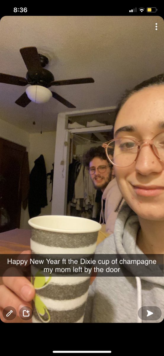 young_frida_'s tweet photo. Snap chat:
“You stayed up late 🤪” 

Literally a picture of us quarantined with Covid @pjferrara94 https://t.co/SHHWNb28dn