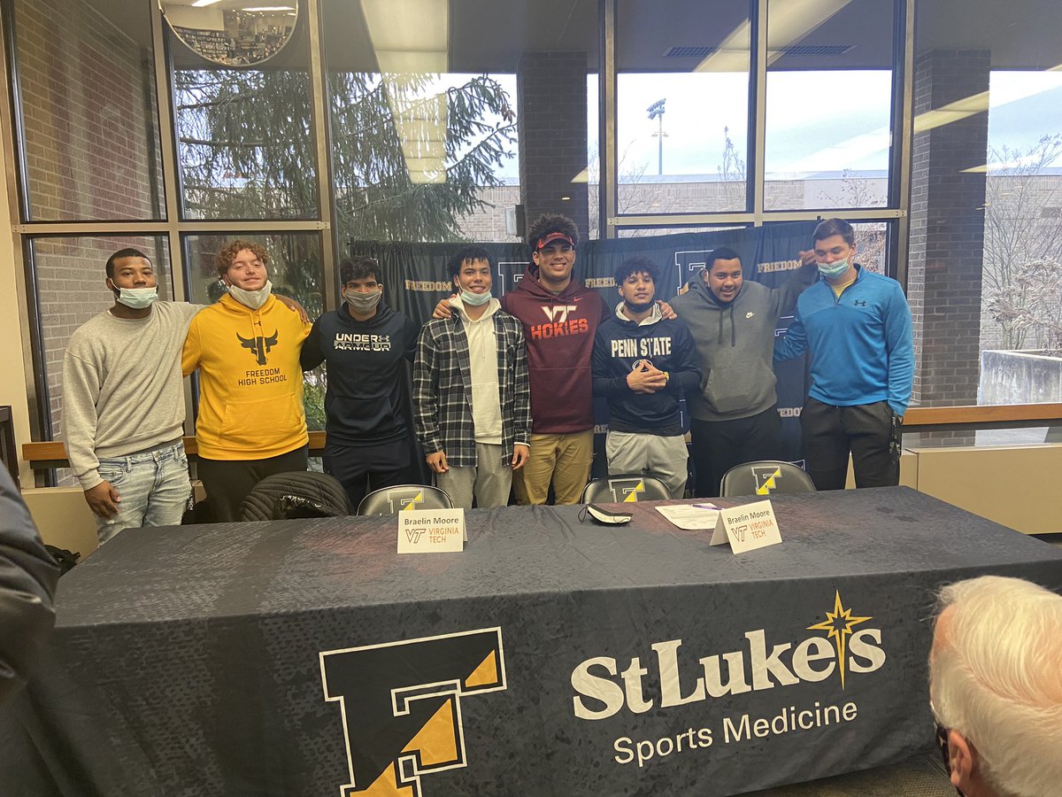 Today <a href="/MooreBraelin/">Braelin Moore</a> signed his National Letter of Intent to play football at <a href="/HokiesFB/">Virginia Tech Football</a>. We are so proud of his academic and football career here at Freedom. <a href="/BASDSUPT/">Joseph Roy (Parody)</a> <a href="/basdjacksilva/">Jack Silva</a> <a href="/MrsAlozie/">Robin Alozie</a> @basdMarkSawicki <a href="/MrsMiranda210/">Amanda Miranda</a> <a href="/Leesonscience/">Dr. Maureen Leeson</a> <a href="/FHSFBBGGC/">Freedom High School Football Bethlehem, PA</a> <a href="/BethlehemAreaSD/">BASD</a>