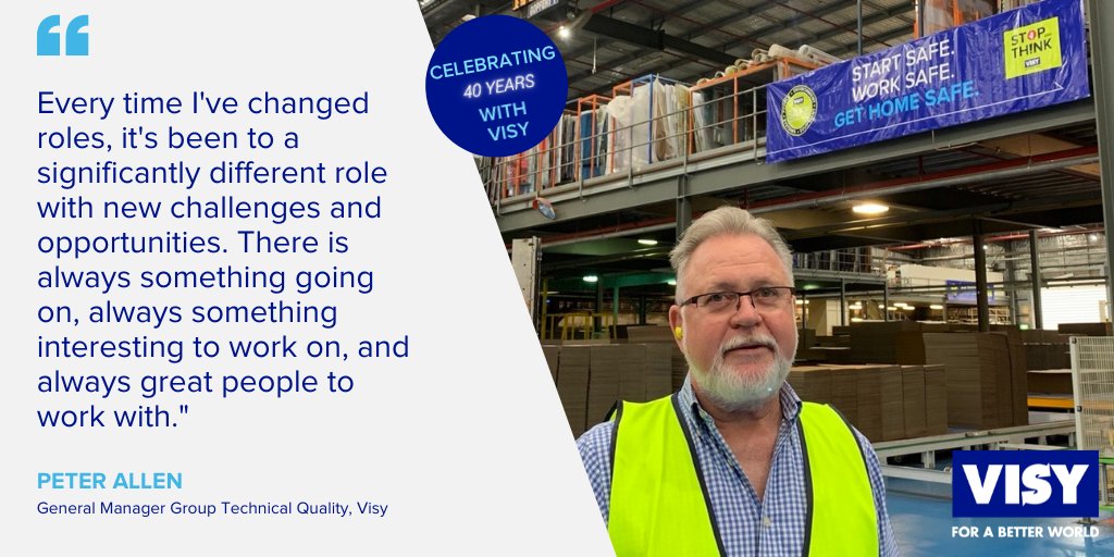 Peter Allen, GM Group Technical Quality, celebrated his 40 year milestone with Visy earlier this year. We caught up with Peter to chat about his time with the business. Read what he had to say here: visy.com.au/newsroom/2021/… #visy #forabetterworld #visyproud