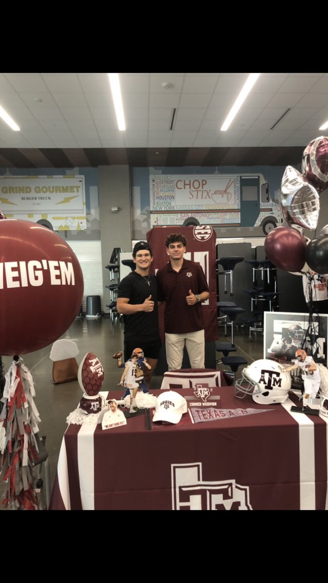 Knew this kid was special...His first career start on varsity as a sophomore, playing against huge rival cy-ranch, he yells at me and 4 SENIOR o-linemen to not let our foot off the gas when up 31-7...Congrats on signing with the best school in the nation!!! #Gigem <a href="/ConnerWeigman/">Conner Weigman</a>