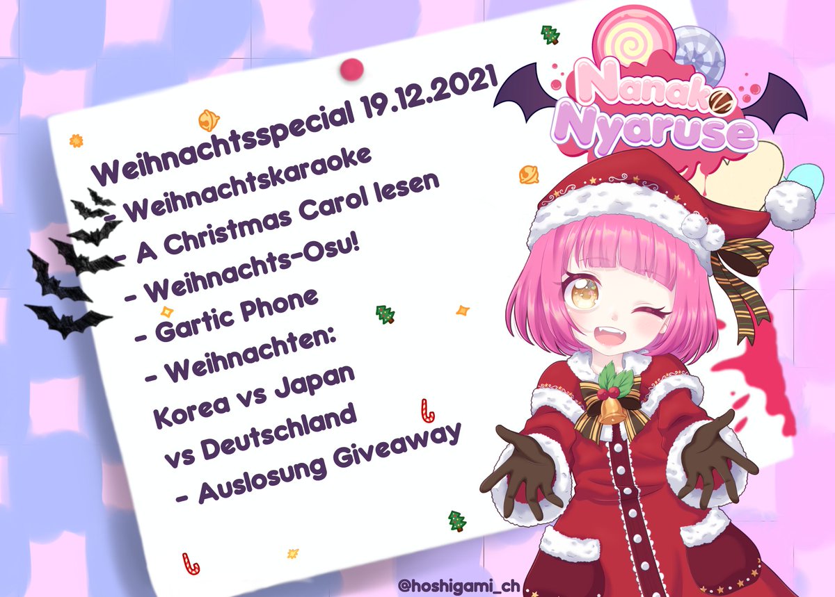 NanakoNyaruse's tweet photo. Hier ist das Programm zum Weihnachtsspecial am Sonntag ^__^
Ich hoffe/denke, dass wir viel Spaß zusammen haben werden <3 

Das wunderschöne Bild hat die liebe Mari (@hoshigami_ch) gezeichnet!! Bitte schaut vorbei! Sie hat jetzt ihre Commissions offen 😍😍😍 https://t.co/960Dv9d4l1
