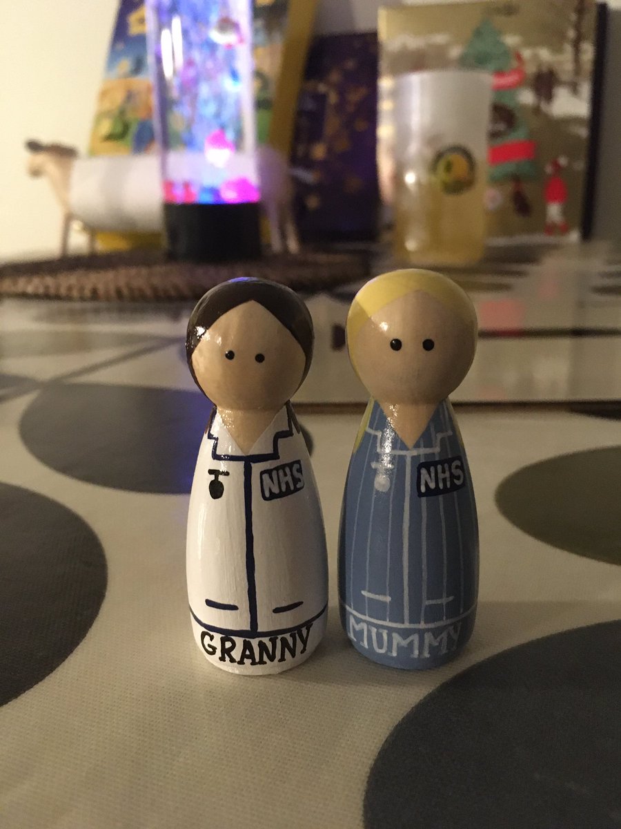 jane_fifield65's tweet photo. beautiful pegs dolls to help a little one understand that mummy goes to work and  is a nurse and granny’s a physio. Keeping it in the family https://t.co/aur39hhOgH