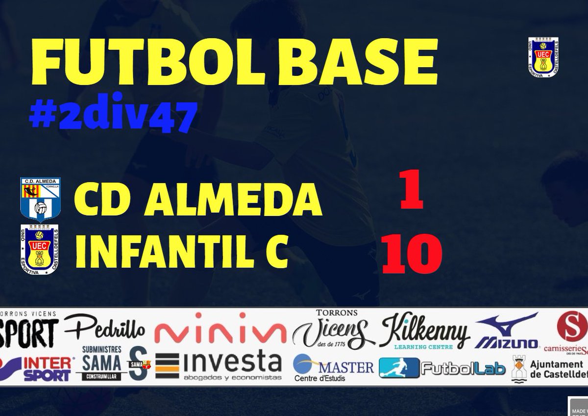 uecastelldefels's tweet photo. #FutbolBaseUEC | 🟡🔵
✅ @CD_ALMEDA - INFANTIL C: 1-10 (Nico Jerez 2, Catalin 2, Luigi 2, Pol Gené 2, Kuzma, Eric Mulero)
#SomHiGrocs #2div47 #IC https://t.co/BbRe5WFKEp