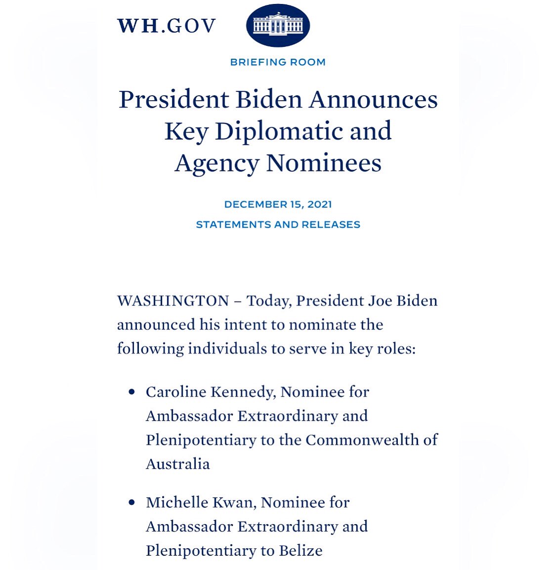I am honored to be nominated by President Biden to serve as ambassador to Belize, and if confirmed, I will be very proud to serve my country 🇺🇸