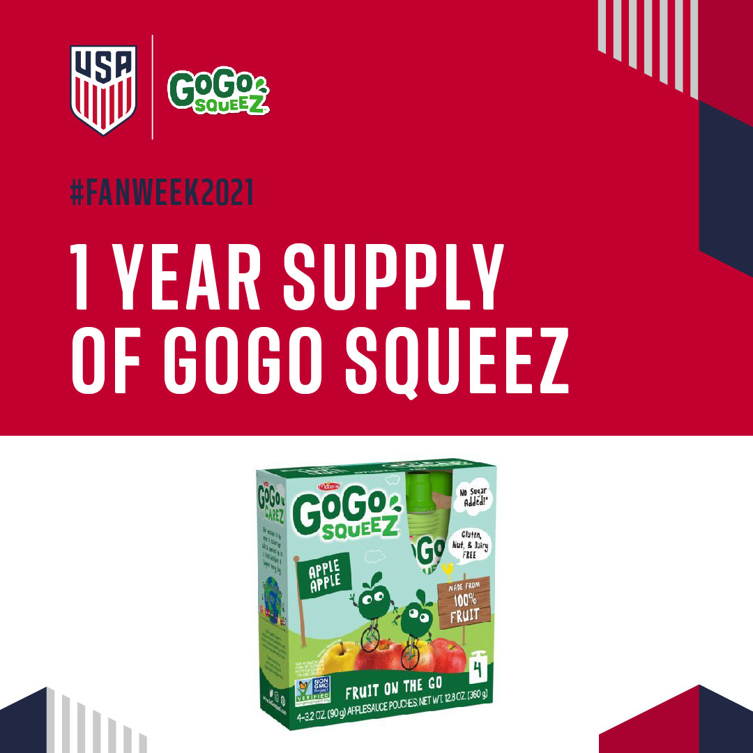 ussoccer's tweet photo. It's a great day to win some @GoGosqueeZ! 

RT and you'll be entered for a chance to win!

(One (1) winner will receive one (1) case of GoGo squeeZ® applesauce (48 pouches) once a month for one (1) year!)

Rules » https://t.co/eMDBBeSUwU https://t.co/EszKEy8sGt