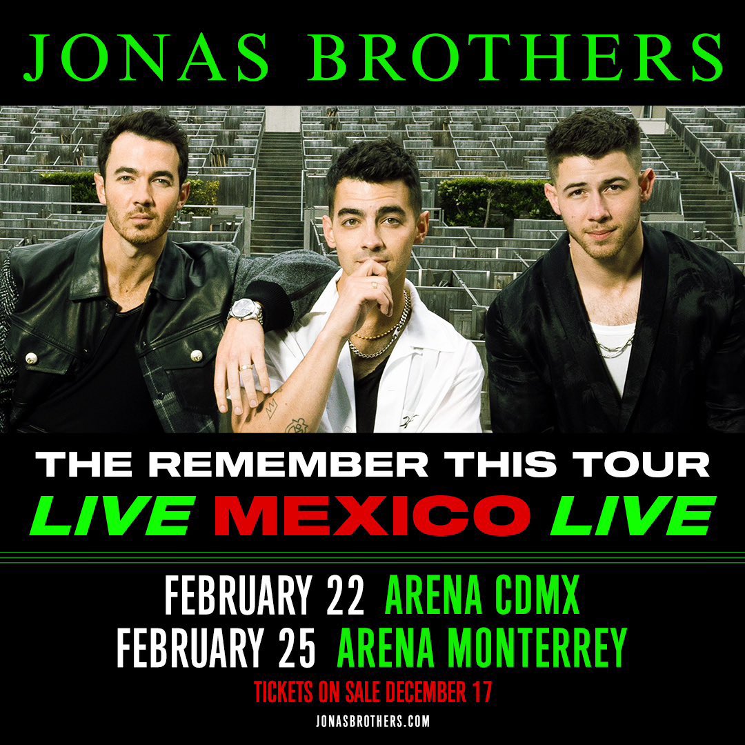 EnElMedio5's tweet photo. La boy band los #JonasBrothers regresan a México en el próximo año con su #RememberThisTour https://t.co/h6c6bOPtWo