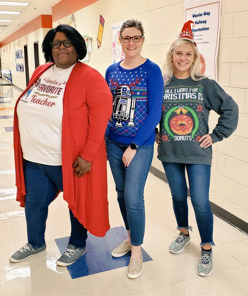 MrsBryan_CHES's tweet photo. 🎶On the 10th day of Christmas, we wore Christmas tops...🎶 And we brought back the sparkly shoes. And admin got slimed. #acworthspirit #teachers @Acworth_ES https://t.co/O0lymqo3oH