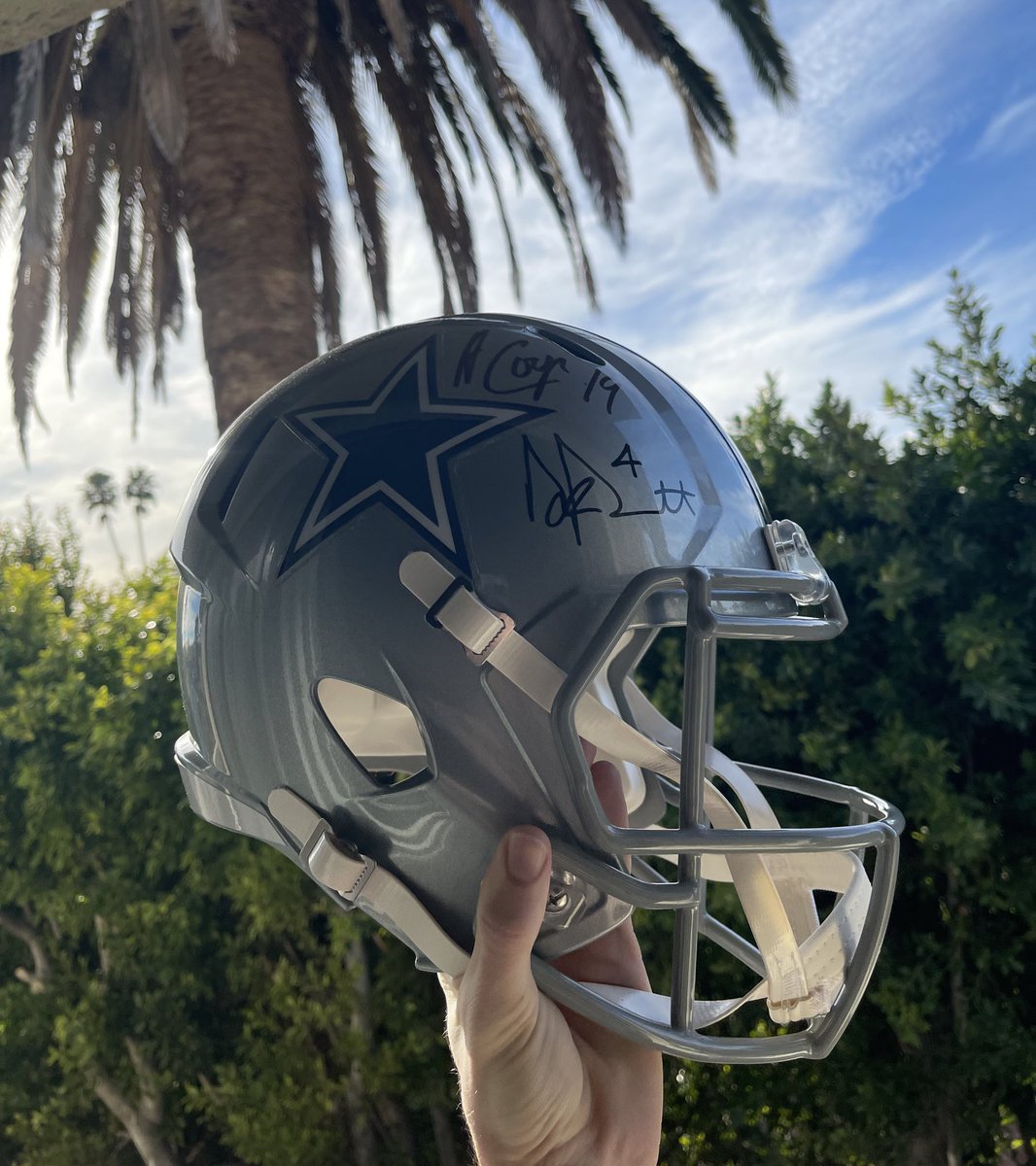 Hey <a href="/dallascowboys/">Dallas Cowboys</a> fans! This week I’m giving away a FREE witnessed certified <a href="/AmariCooper9/">R.I.P Freddy G</a> and <a href="/dak/">Dak Prescott</a> signed Helmet! This the season to give back to the community. Follow and re-tweet for your name to be in the raffle! Announcing winners on Sunday! Get hyped!