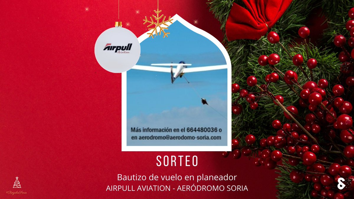 #Sorteo de un #bautizodevuelo en planeador gracias a #AirPullAviation #aeródromoSoria #aeródromoGarray

🛩️ Sigue a <a href="/soriapros/">SoriaPros</a>
🛩️ RT
🛩️ Dinos con #RegalaSoriaAirpull quién fliparía si pudiera ver #Soria desde los cielos

📆Límite: 4 ene
📃BBLL: links.soria.pro/bbllRegalaSoria
#RegalaSoria