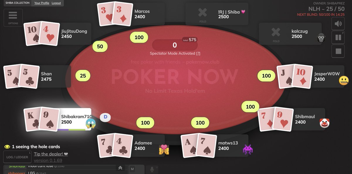 Poker tournament #2 underway - LFG guys, winners gets SOL + Shibas. Join us for the games 😎🔥