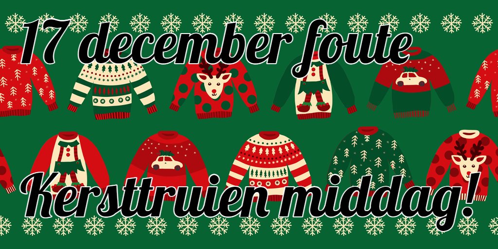 Op vrijdag 17 december is het Theetuin’s Foute Kersttruien middag! Alle kinderen die met een foute kersttrui aan bij ons komen eten en/of bowlen krijgen een muntje voor onze grijpautomaat. Voor alle volwassenen met een foute kersttrui aan staat er een drankje klaar.