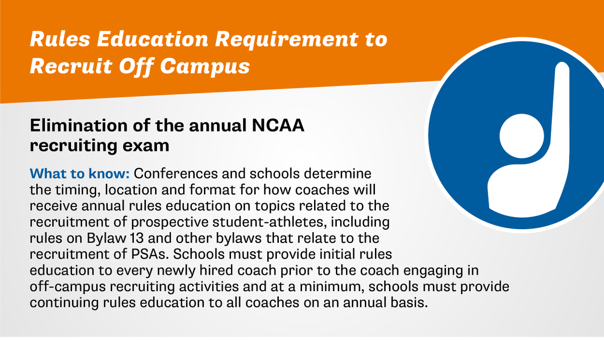 <a href="/NCAACompliance/">NCAA Compliance</a> community: 
📣 Modernization Update 📣

The NCAA Division I Council adopted Proposal No. 2021-31 which replaces the requirement that coaches pass the NCAA recruiting exam to recruit off-campus with an educational requirement.