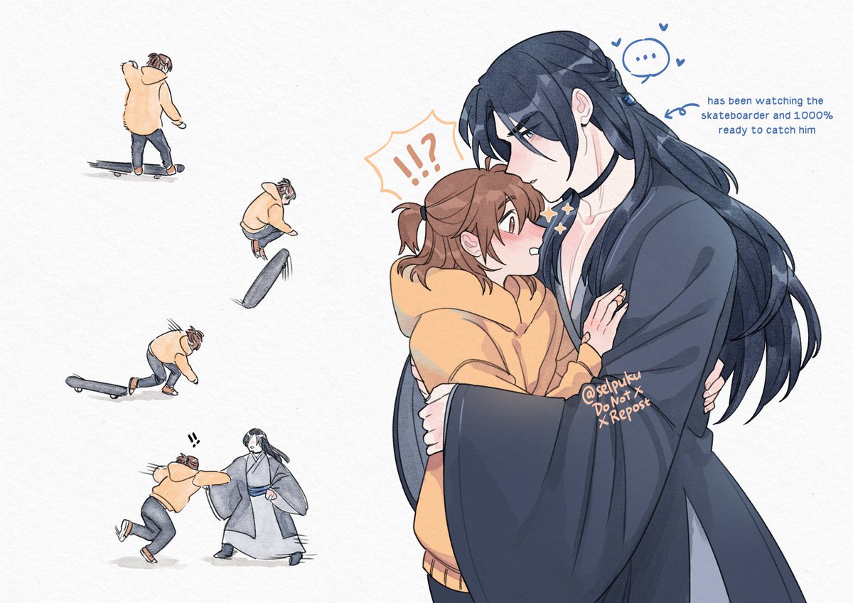 selwujun's tweet photo. skateboarder tripping and falling into the arms of a man in hanfu but Moshang 🐹❄️
—
#svsss https://t.co/stNIWZHVzl