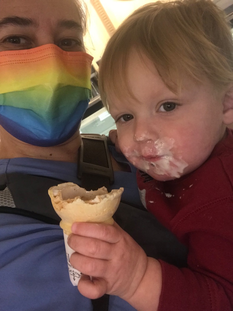 GnomeAndFairy's tweet photo. It’s a little bit of a sneaky trick, but #LittleGuy is always happy to get his very own ice cream cone. (With the emphasis on CONE…it’s empty except for a little smear of someone else’s ice cream we put on the rim.) #parw https://t.co/QyiAyQIRna