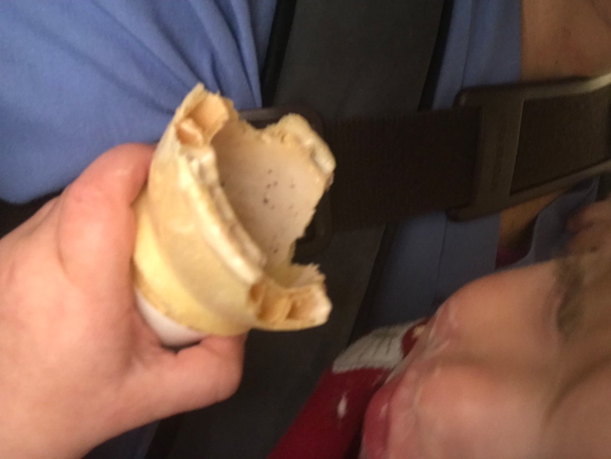 GnomeAndFairy's tweet photo. It’s a little bit of a sneaky trick, but #LittleGuy is always happy to get his very own ice cream cone. (With the emphasis on CONE…it’s empty except for a little smear of someone else’s ice cream we put on the rim.) #parw https://t.co/QyiAyQIRna