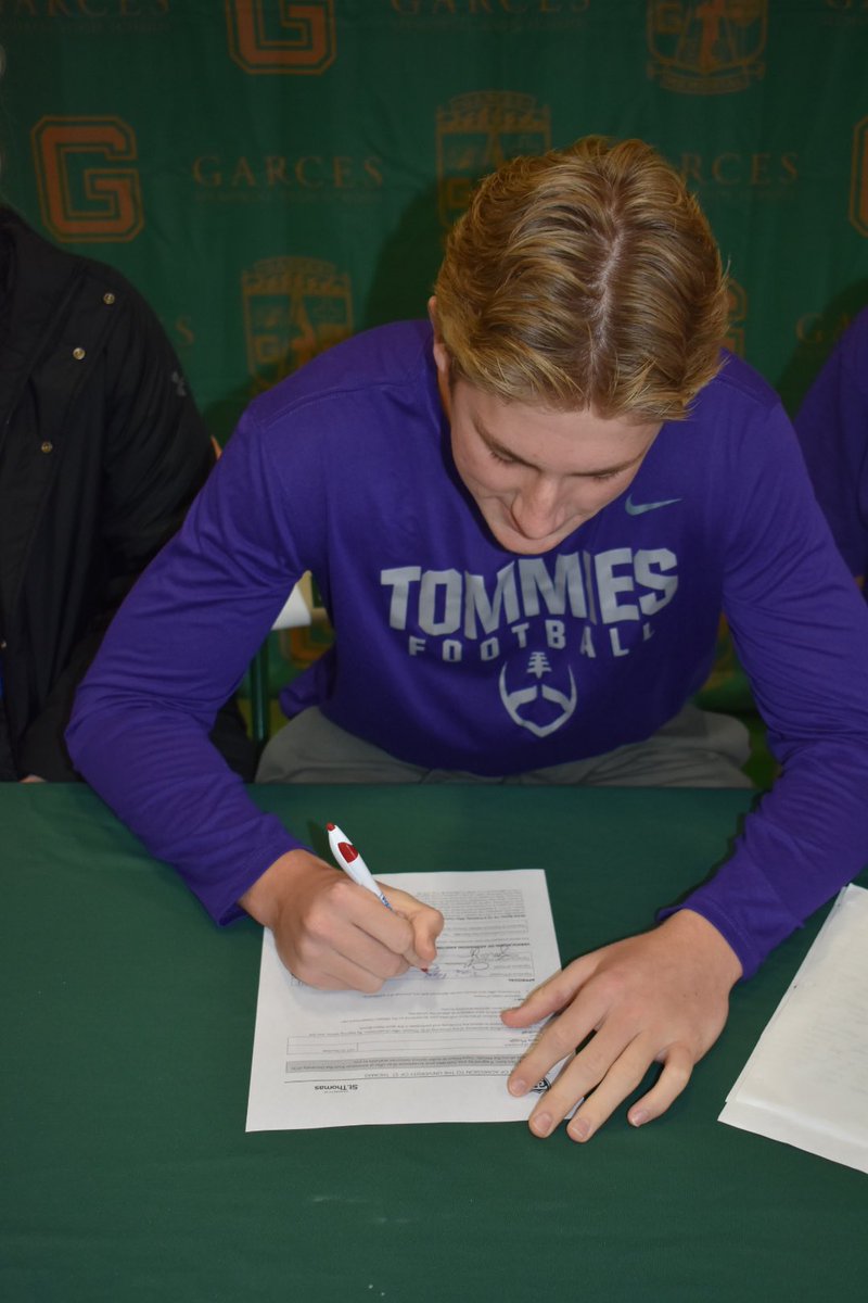 GarcesAthletics's tweet photo. Congratulations @Travis_Plugge on signing with @UST_Football! #GoRams https://t.co/XFeHYoO2s4