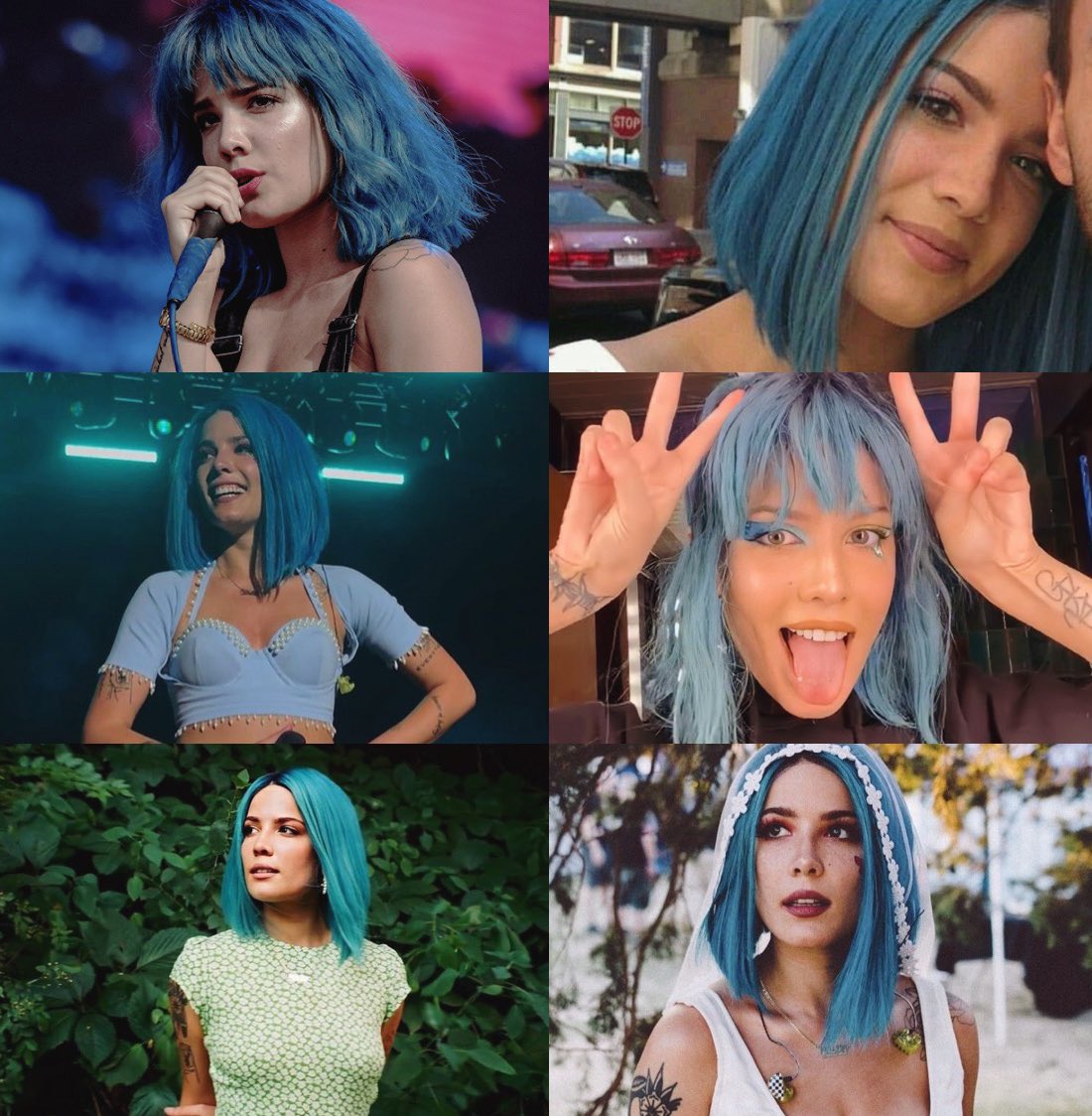 Halsey with blue hair. 