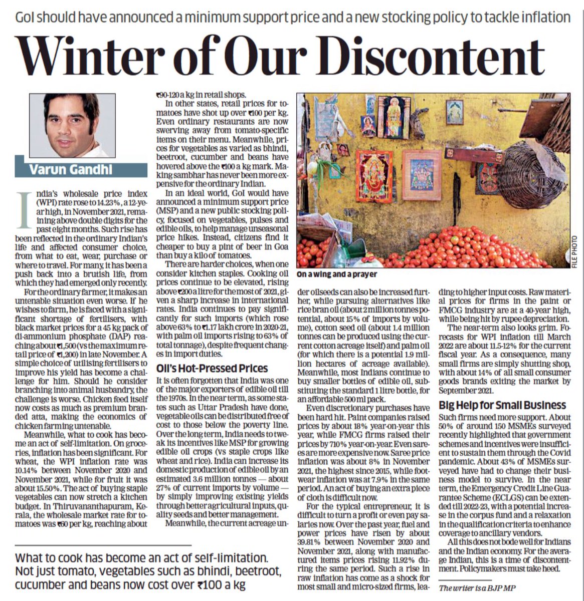 Inflation has ravaged the life of the ordinary Indian, limiting choices. This is now a winter of discontent. Policymakers should take heed. m.economictimes.com/opinion/et-com…