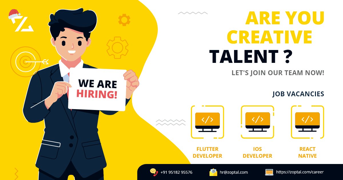 ZoptalSolutions's tweet image. Hi Folks, @ZoptalSolutions is hiring candidates for the following positions are listed below
1. #iOS_Developer
2. #Flutter_Developer
3. #React_Native_Developer
#For_Job_Apply
email at: hr@zoptal.com
Direct Call on this no - 9518295576
Visit us at: zoptal.com/career
