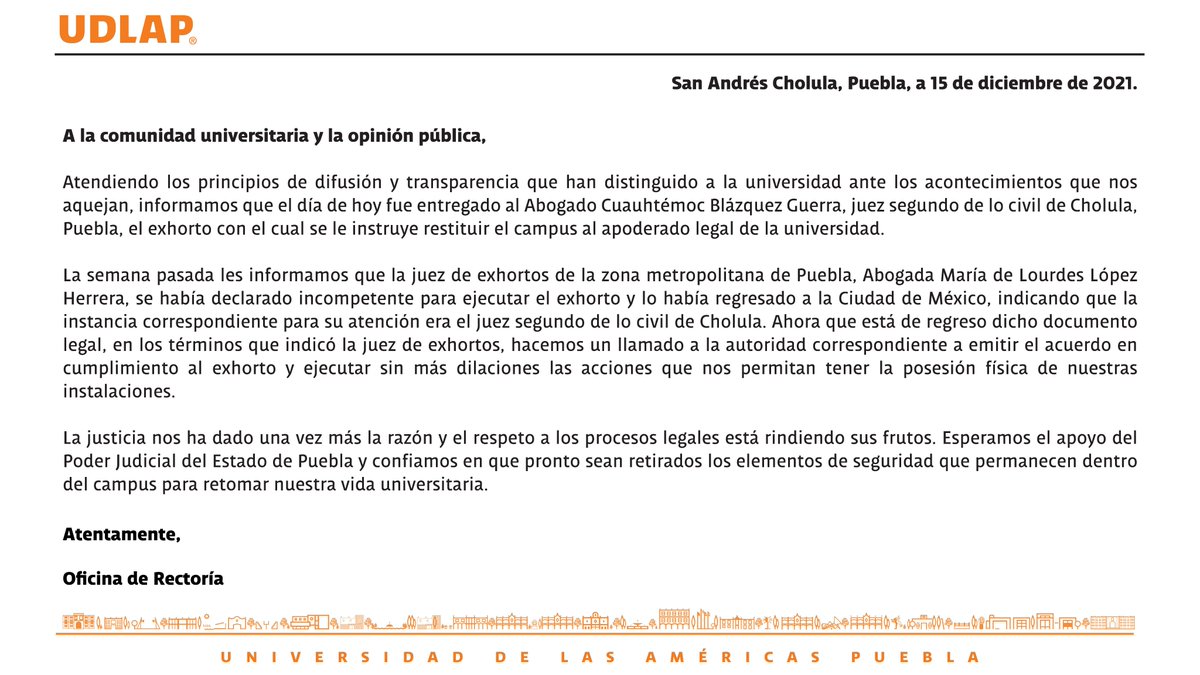 udlap's tweet photo. A la comunidad universitaria y la opinión pública: https://t.co/clQKdJI3Fv