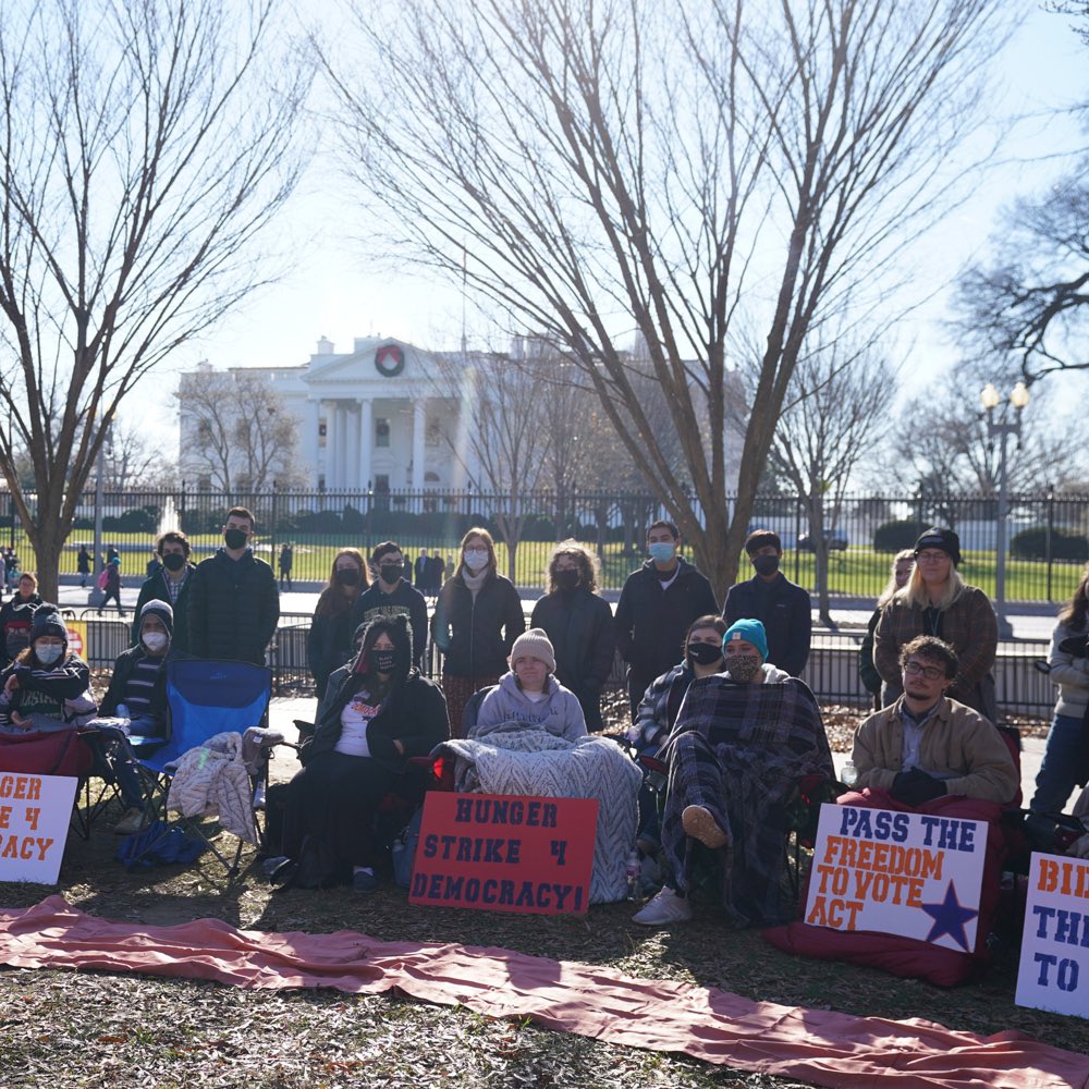 Today is Day 10 of #HungerStrike4Democracy. Young people are putting their bodies on the line to save our democracy, and make sure that @POTUS gets #FreedomToVoteAct over the finish line! @LetsUnPAC, we support you. 
Please follow @LetsUnPAC for more! Hungerstrike4democracy.org