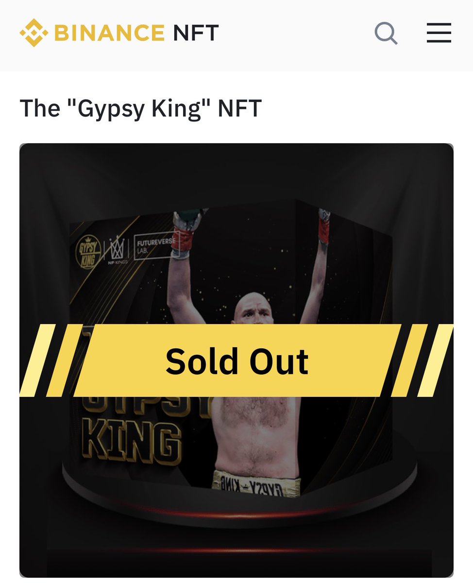 Leegeere's tweet photo. SOLD OUT RELEASE: The "Gypsy King" NFT 👑
@NFKingsPro @Tyson_Fury #GypsyKingCollectible @TheBinanceNFT @GeorgeRolloArt @FutureVerseLab
15/12/21 https://t.co/adu1rimrk4