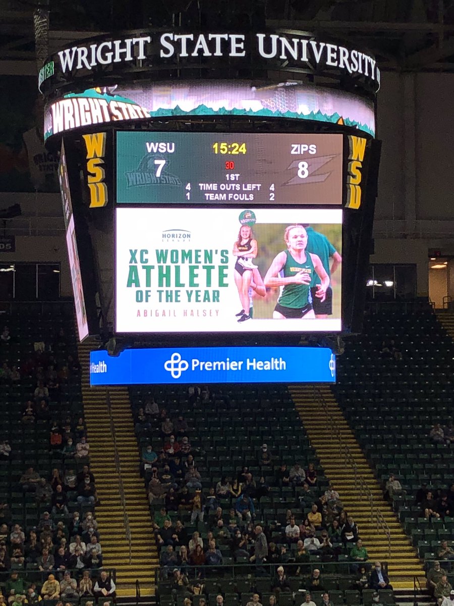 WSU_TF_XC's tweet photo. Horizon League XC Athlete of the Year @abigail_halsey was honored at tonight’s basketball game. https://t.co/mWruTjSjcH