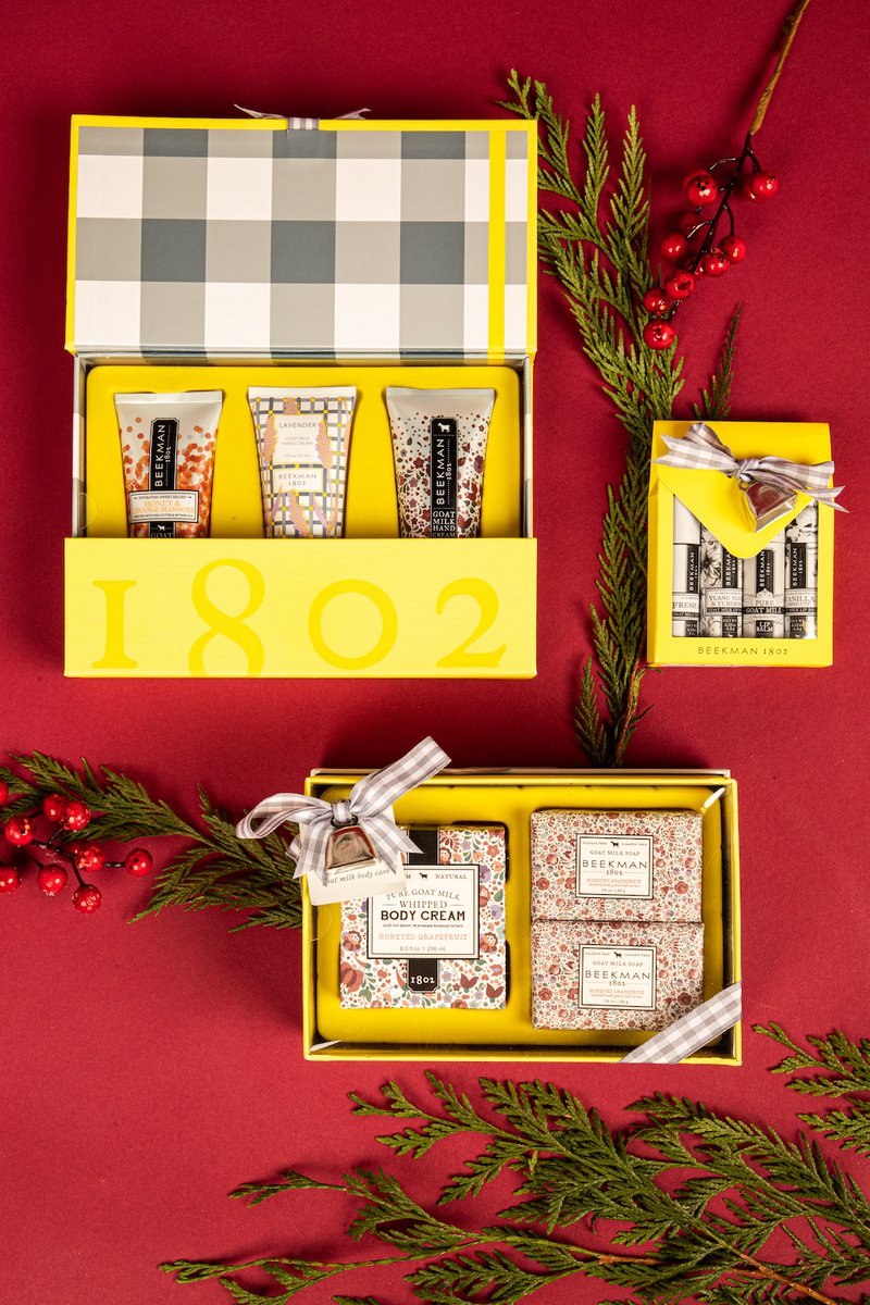 ShopBellissima's tweet photo. Beekman products are made with goat’s milk which keeps our skin luxuriously soft. Find the perfect gift set in our Holiday Shop 🛍️

Hand Cream Set / Beekman / B18H213HC1
Lip Balm Set / Beekman / B18H214LIP
Soap and Body Cream Sampler / Beekman / B18H21BARBBHG https://t.co/VHGuWfCEyf
