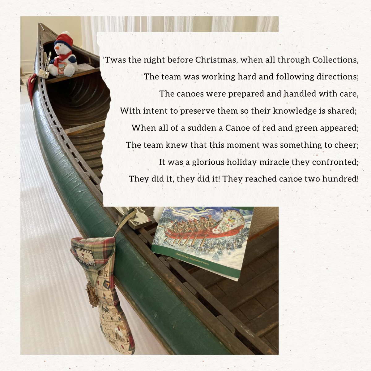 CndnCanoeMuseum's tweet photo. A team of CCM staff are celebrating an incredible milestone in the behind-the-scenes process of preparing the 600+ canoes and kayaks in the Museum’s collection so they can be moved to their new home.
On December 10th, the team prepared their 200th canoe for transfer! https://t.co/BrLm71KplP