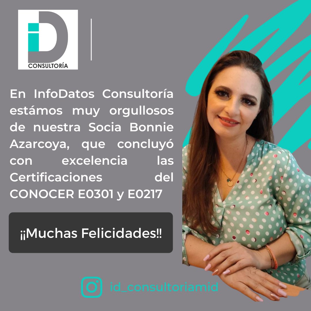 iD_Consultor's tweet photo. 🙌🏼 Muchas felicidades @BonnieAzarcoya 🎊
Es un orgullo tenerte como socia 🤗 y ahora como experta certificada en Diseño  e Impartición de cursos de formación del capital humano 🙌🏼👌 https://t.co/p54z9djmot