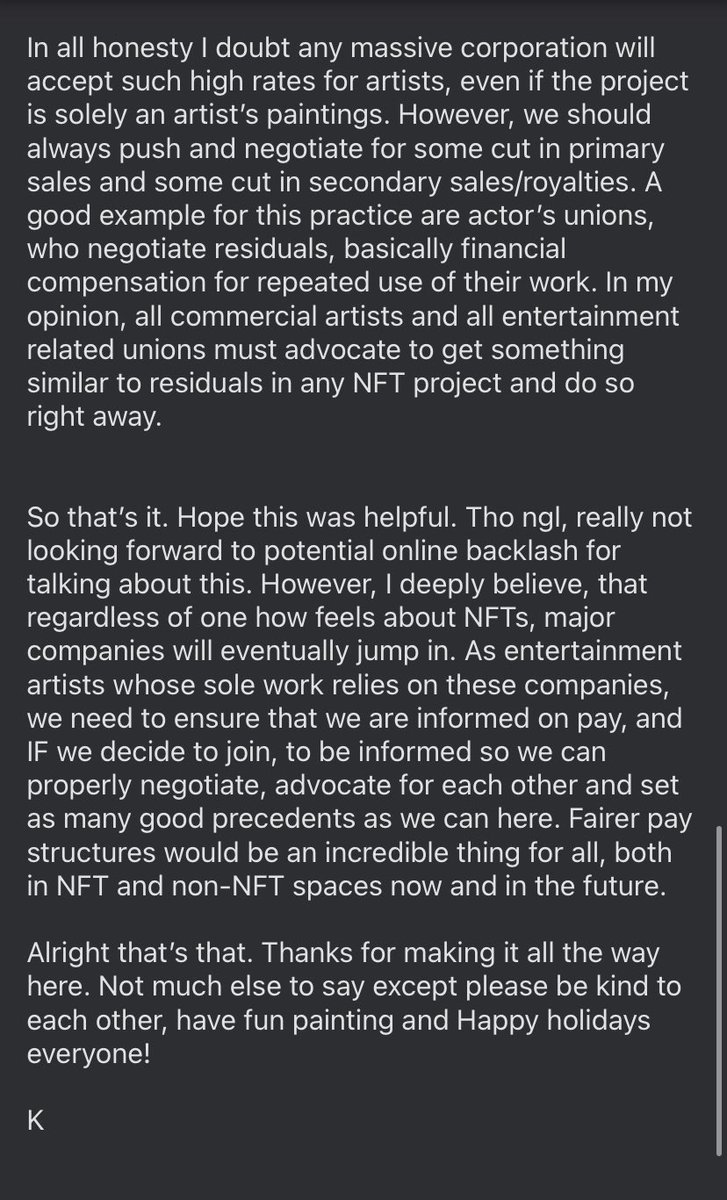 I know #NFTs are a heated subject but as artists who work for entertainment companies, we have to talk about what do pay structures look like, especially as more companies join the NFT space. Read on if it’s useful to you, and if not it’ll be here if you ever need it. ✌️